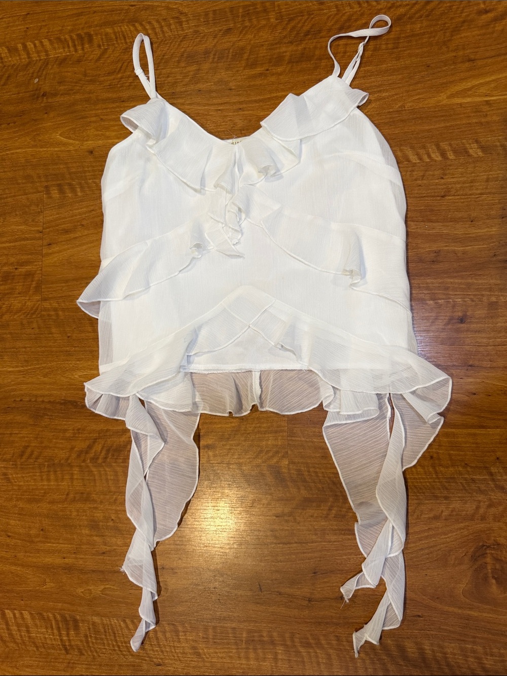 White Ruffled Spaghetti-Strap Women's Top